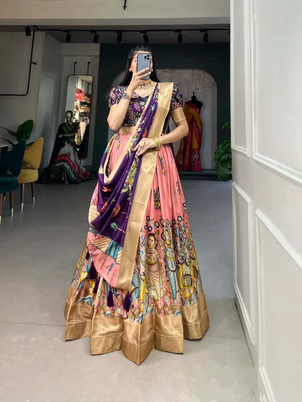 Peach_Dola_Silk_Kalamkari_Print_the_lehenga_choli_For_Women