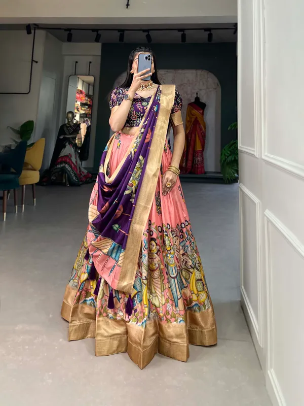 Peach_Dola_Silk_Kalamkari_Print_the_lehenga_choli_For_Women