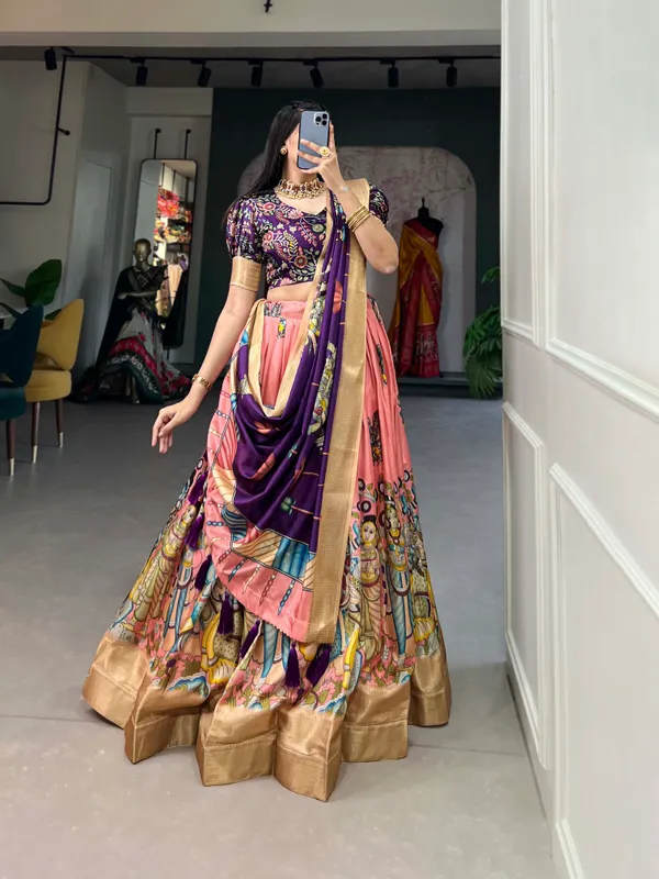 Peach_Dola_Silk_Kalamkari_Print_the_lehenga_choli_For_Women