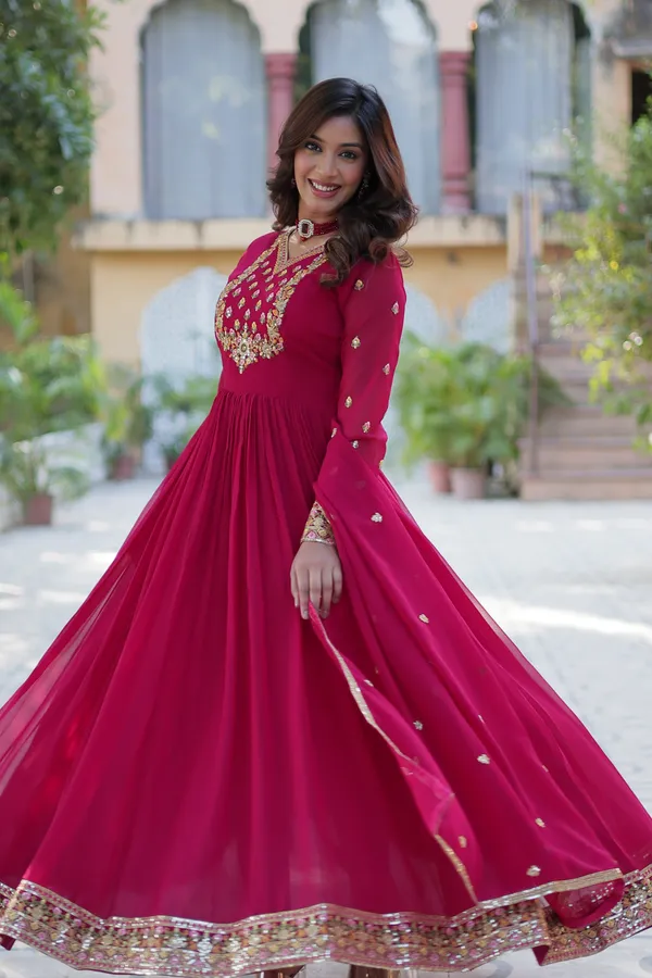 Pink_Embroidery_Faux_Design_Solid_Anarkali_Kurta_With_Dupatta_Set_Push_premium_For_Women