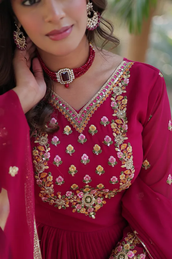 Pink_Embroidery_Faux_Design_Solid_Anarkali_Kurta_With_Dupatta_Set_Push_premium_For_Women