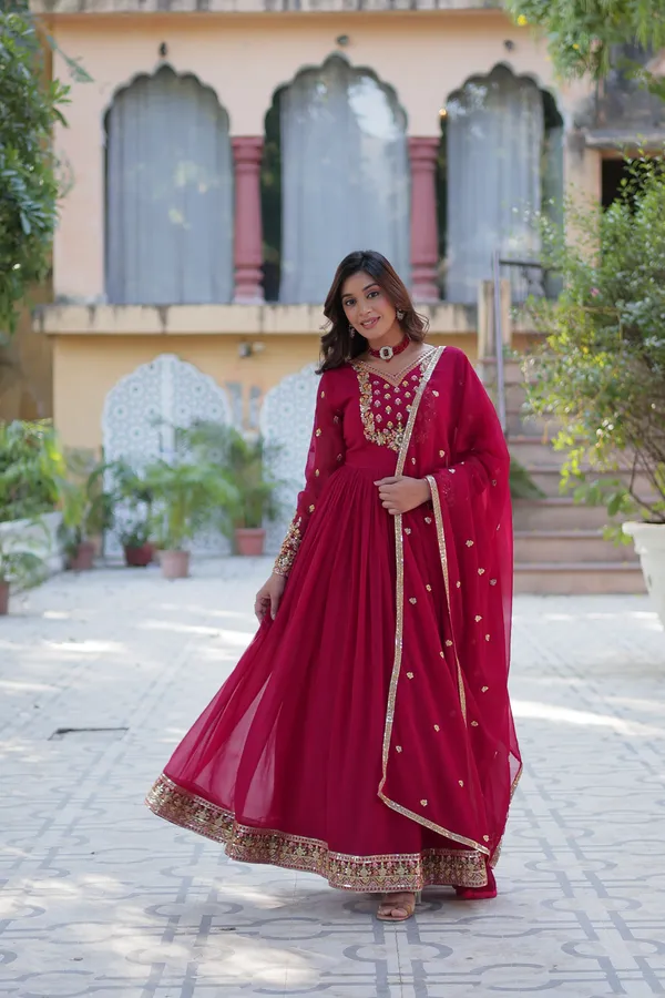 Pink_Embroidery_Faux_Design_Solid_Anarkali_Kurta_With_Dupatta_Set_Push_premium_For_Women