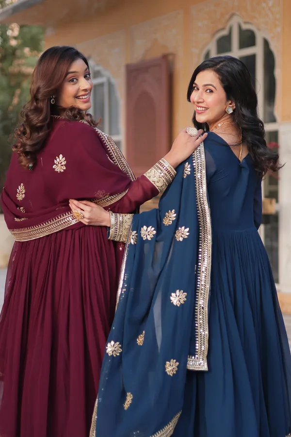 Wine_Faux_Blooming_with_Embroidery_Zari__Gowns_For_Women