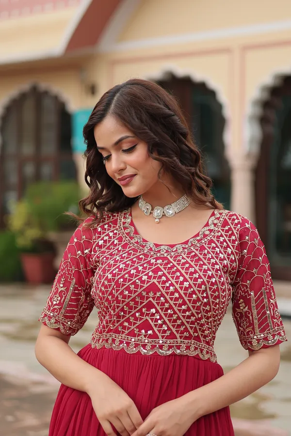 Pink_Faux_Blooming_with_Embroidery_Zari__Gowns_For_Women