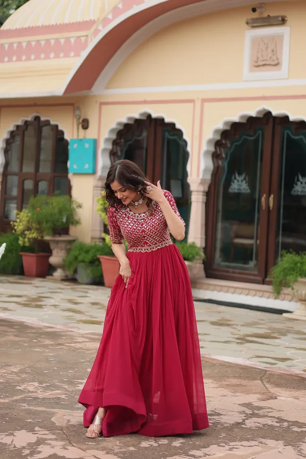 Pink_Faux_Blooming_with_Embroidery_Zari__Gowns_For_Women