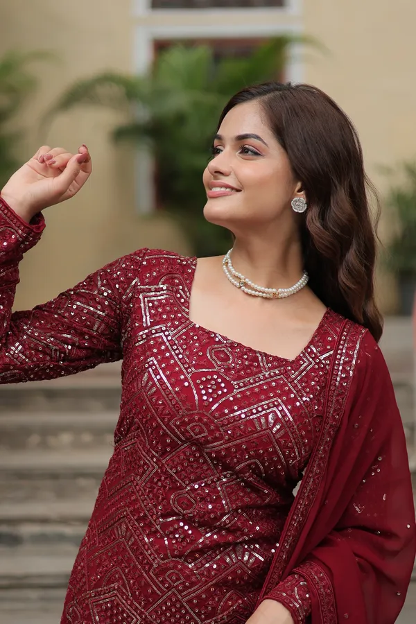 Maroon_Georgette_With_Embroidered_Work_ShararaPush_Premium_For_Women