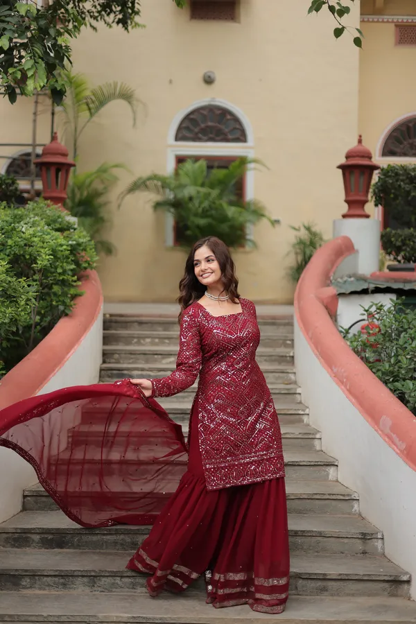 Maroon_Georgette_With_Embroidered_Work_ShararaPush_Premium_For_Women