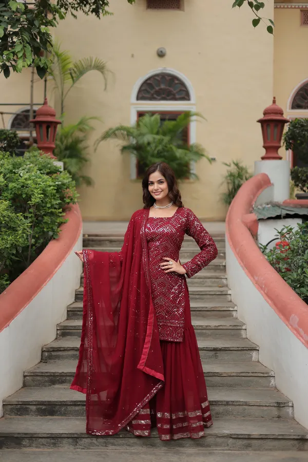 Maroon_Georgette_With_Embroidered_Work_ShararaPush_Premium_For_Women