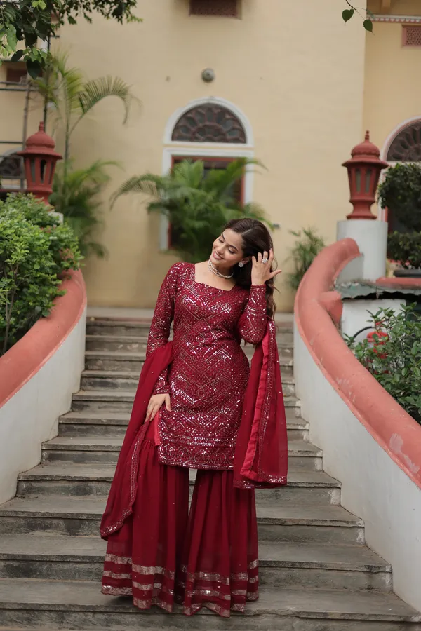 Maroon_Georgette_With_Embroidered_Work_ShararaPush_Premium_For_Women
