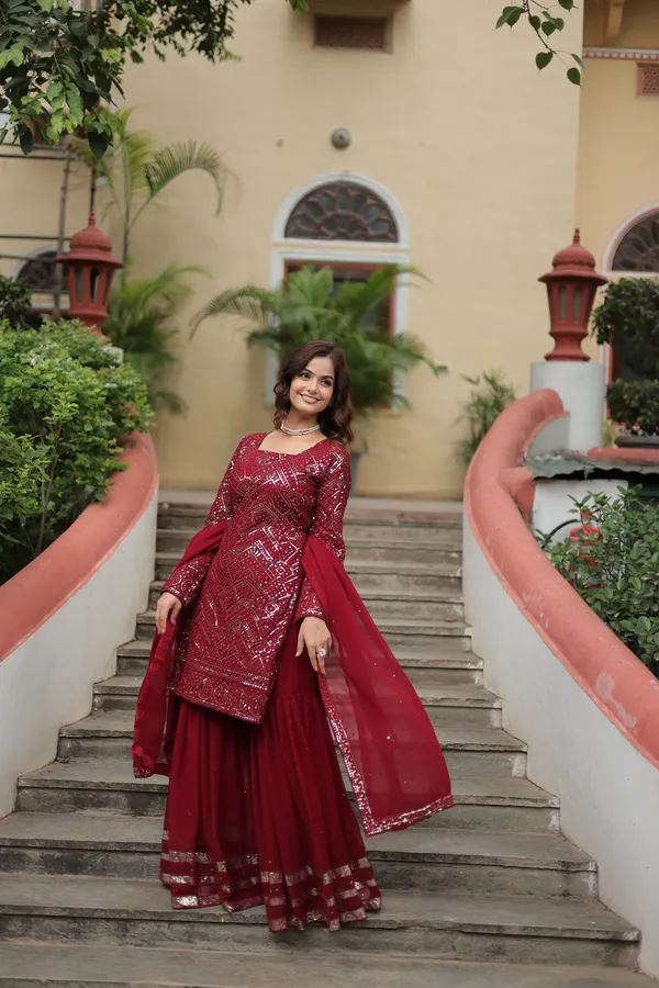 Maroon_Georgette_With_Embroidered_Work_ShararaPush_Premium_For_Women