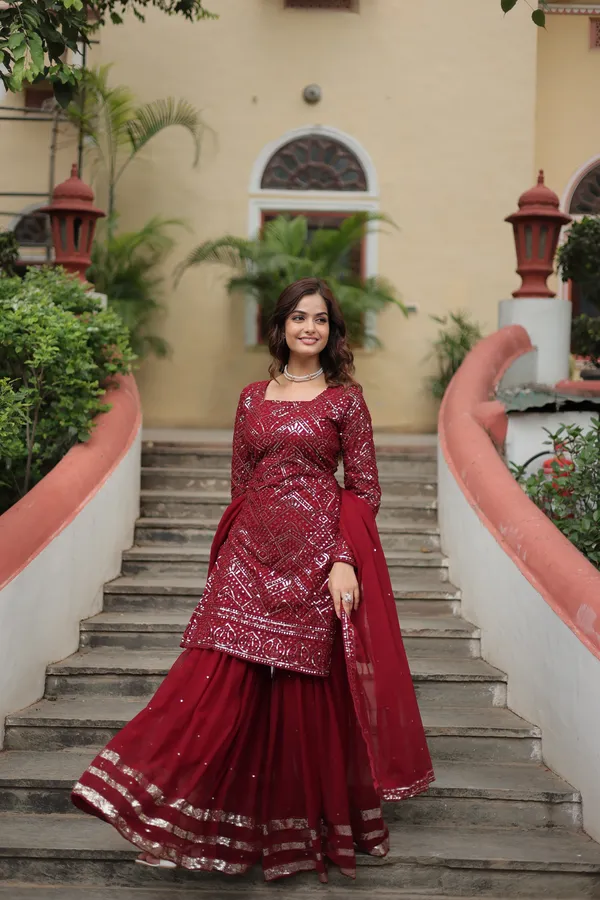 Maroon_Georgette_With_Embroidered_Work_ShararaPush_Premium_For_Women