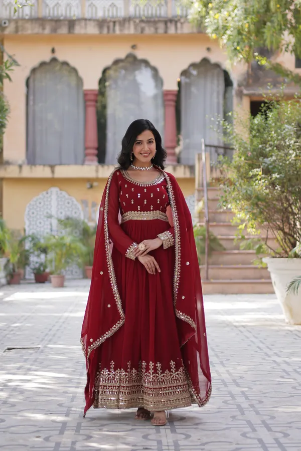 Maroon_Readymade_Gown_Push_Premium_For_Women