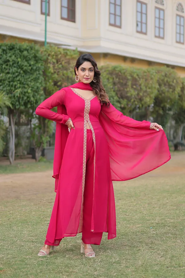 Pink_Readymade_Kurti_With_Pant_&_Dupatta_Set_Push_Premium_For_Women