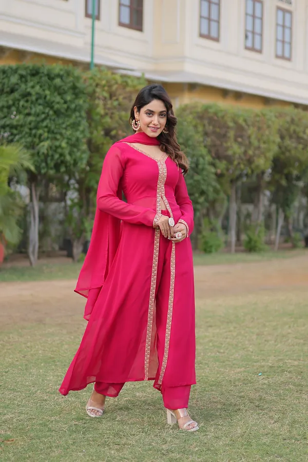 Pink_Readymade_Kurti_With_Pant_&_Dupatta_Set_Push_Premium_For_Women