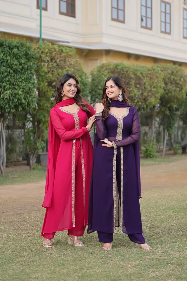 Pink_Readymade_Kurti_With_Pant_&_Dupatta_Set_Push_Premium_For_Women