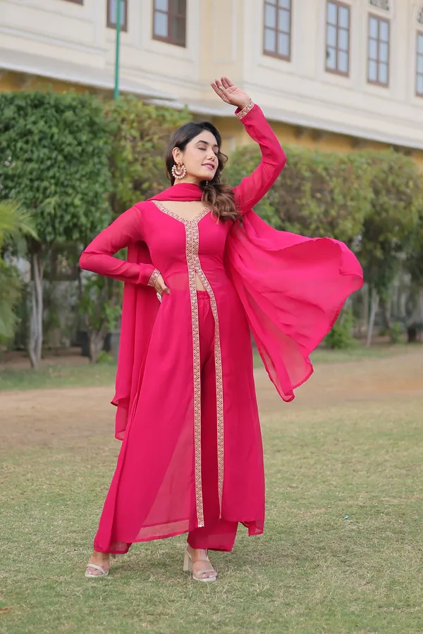 Pink_Readymade_Kurti_With_Pant_&_Dupatta_Set_Push_Premium_For_Women