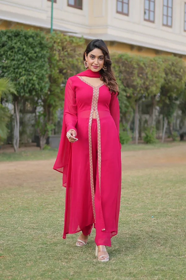 Pink_Readymade_Kurti_With_Pant_&_Dupatta_Set_Push_Premium_For_Women