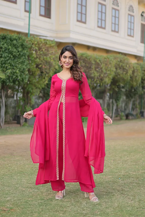 Pink_Readymade_Kurti_With_Pant_&_Dupatta_Set_Push_Premium_For_Women