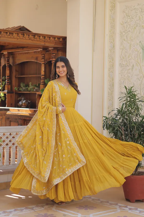 Yellow_Gown_With_Dupatta_Push_Premium_For_Women