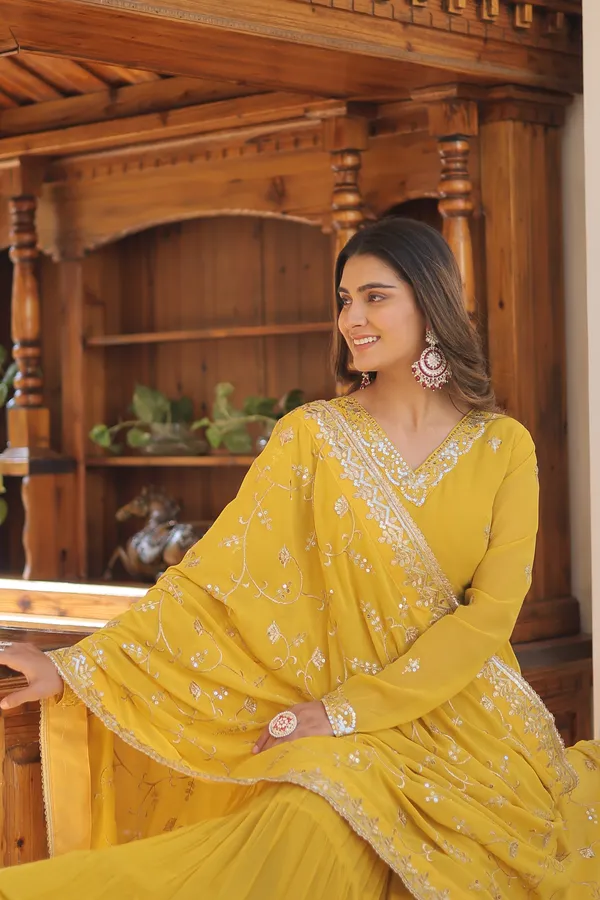 Yellow_Gown_With_Dupatta_Push_Premium_For_Women