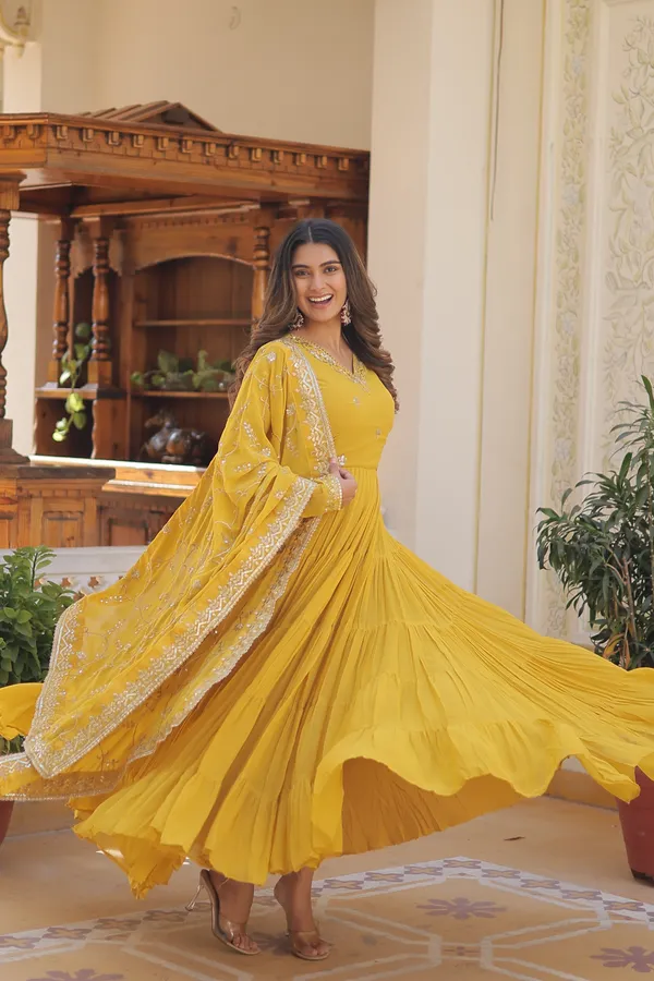 Yellow_Gown_With_Dupatta_Push_Premium_For_Women