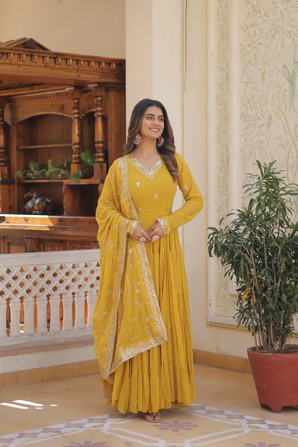 Yellow_Gown_With_Dupatta_Push_Premium_For_Women