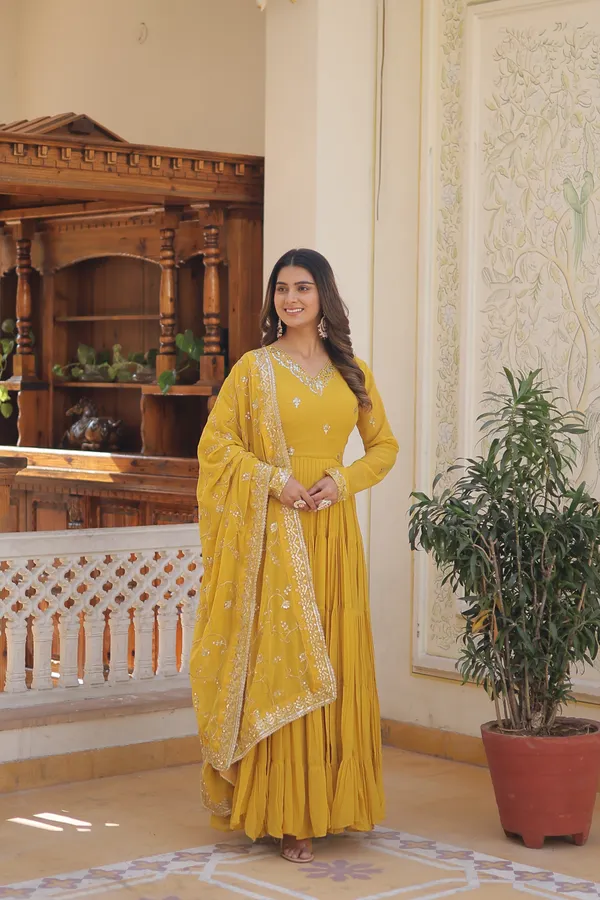 Yellow_Gown_With_Dupatta_Push_Premium_For_Women