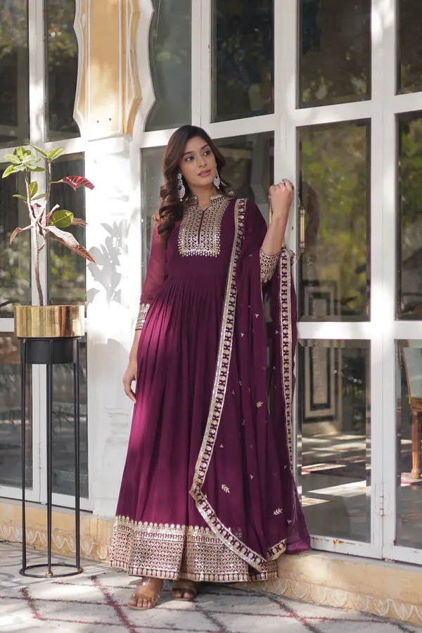 Wine_Faux_Blooming_Georgette_With_Embroidered_Work_Gown_Push_Premium_For_Women