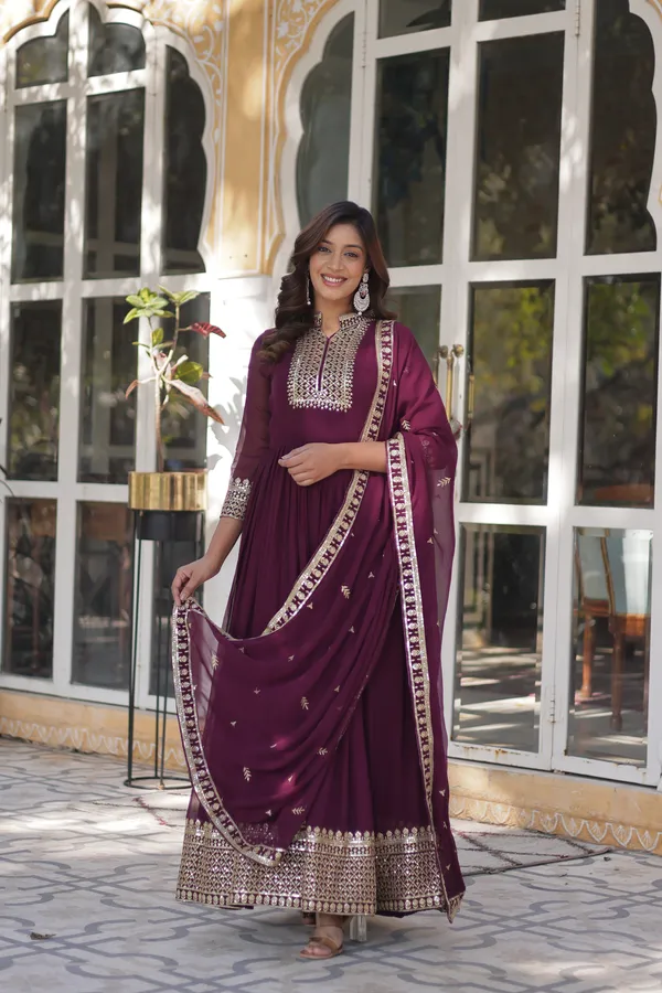Wine_Faux_Blooming_Georgette_With_Embroidered_Work_Gown_Push_Premium_For_Women