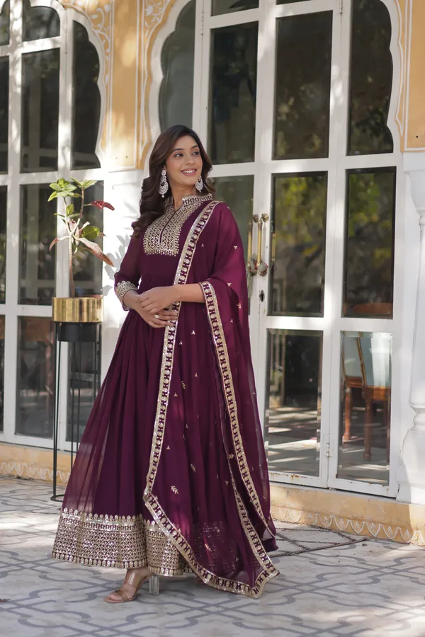 Wine_Faux_Blooming_Georgette_With_Embroidered_Work_Gown_Push_Premium_For_Women