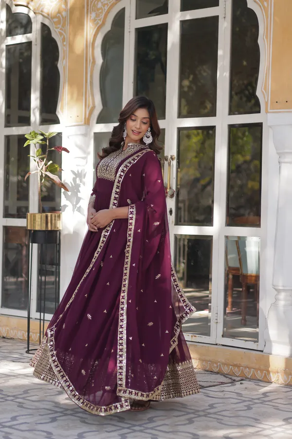 Wine_Faux_Blooming_Georgette_With_Embroidered_Work_Gown_Push_Premium_For_Women