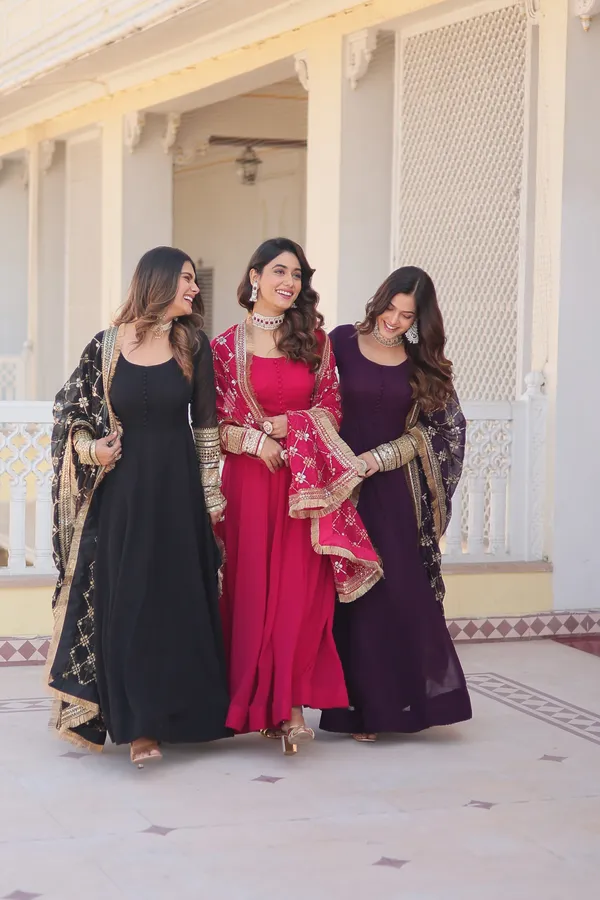 Pink_Faux_Blooming_Gown_With_Dupatta_With_Attractive_Embroidered_Sequins_Work_With_Lace_Border_For_Women