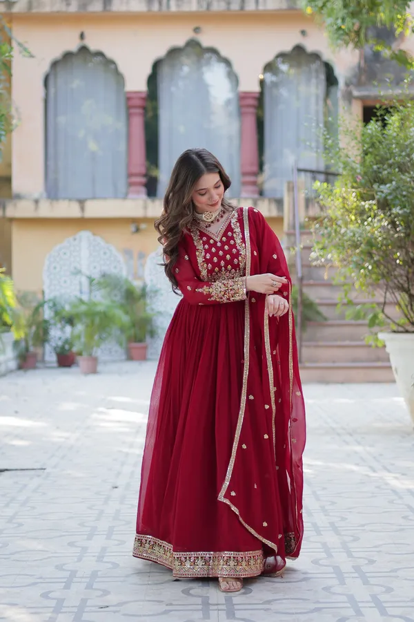 Maroon_Embroidery_Faux_Design_Anarkali_Kurta_With_Dupatta_Set_Push_premium_For_Women