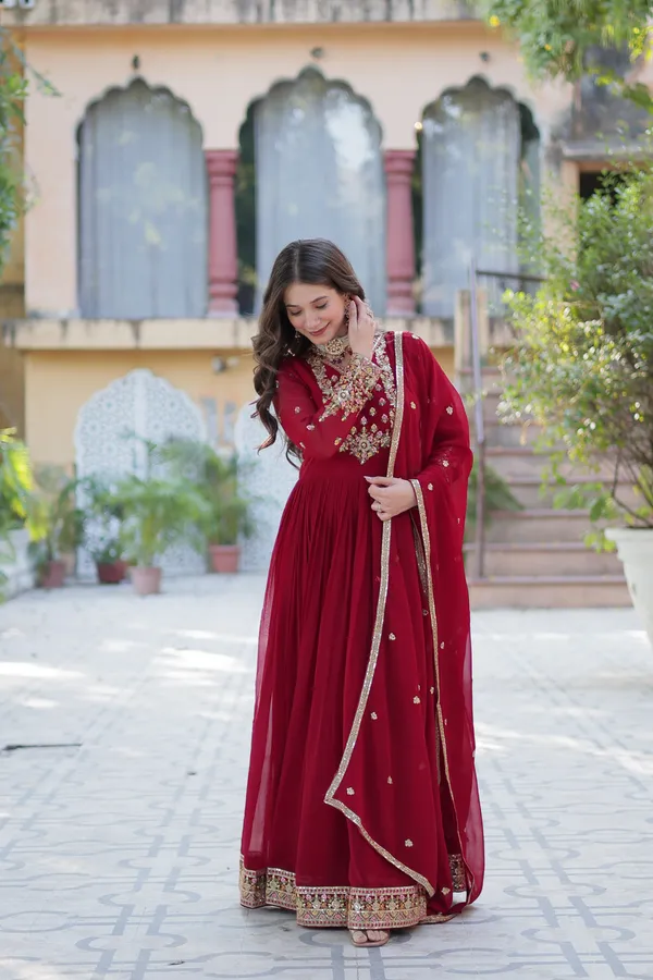 Maroon_Embroidery_Faux_Design_Anarkali_Kurta_With_Dupatta_Set_Push_premium_For_Women