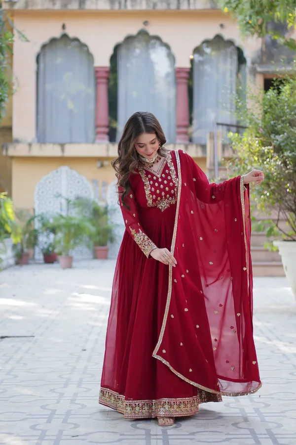 Maroon_Embroidery_Faux_Design_Anarkali_Kurta_With_Dupatta_Set_Push_premium_For_Women