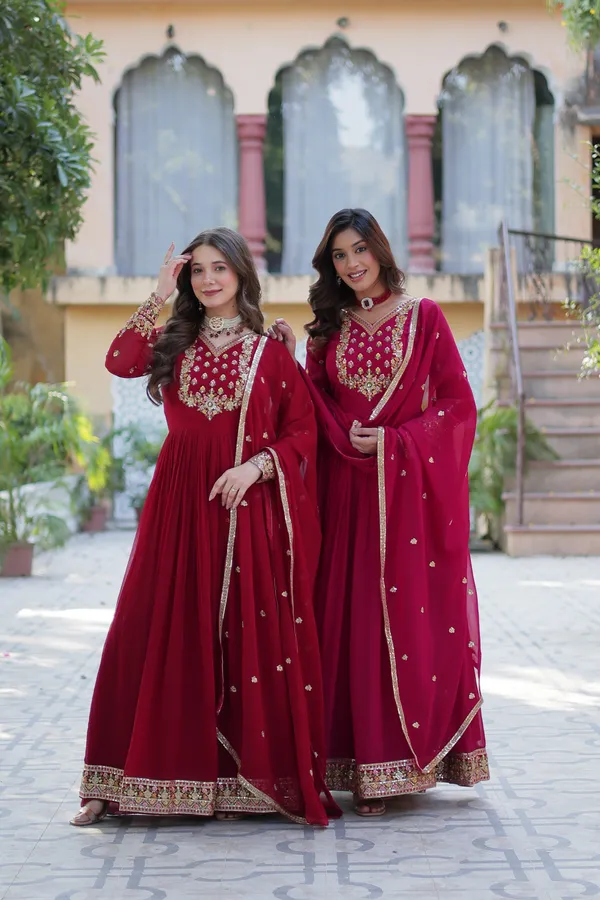 Maroon_Embroidery_Faux_Design_Anarkali_Kurta_With_Dupatta_Set_Push_premium_For_Women