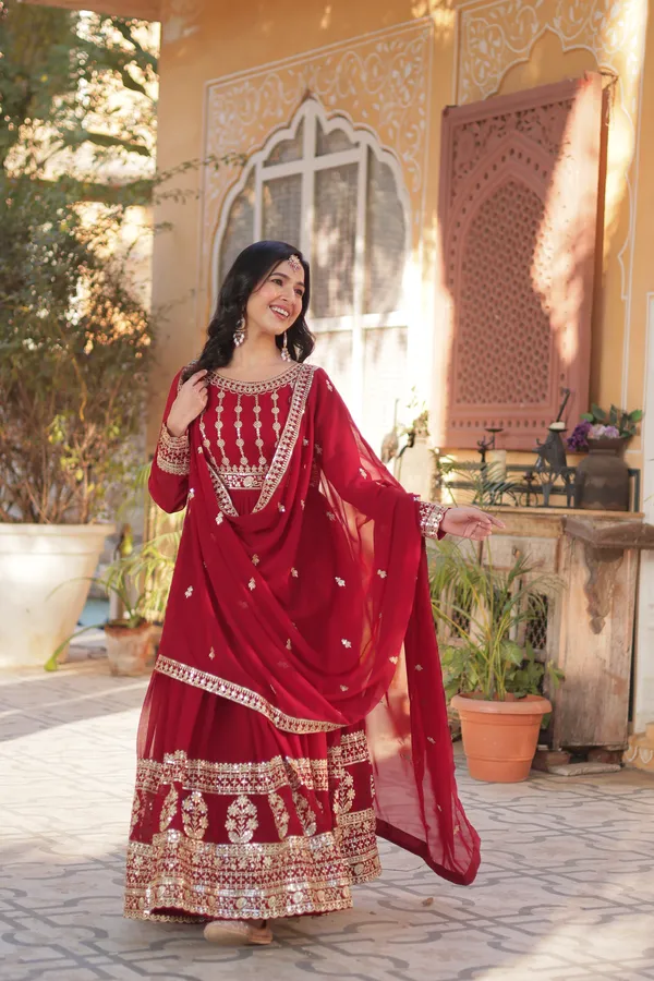 Maroon_Gown_Ethnic_Design_With_Dupatta_Set_Ethnic_Wear_Push_Premium_For_Women