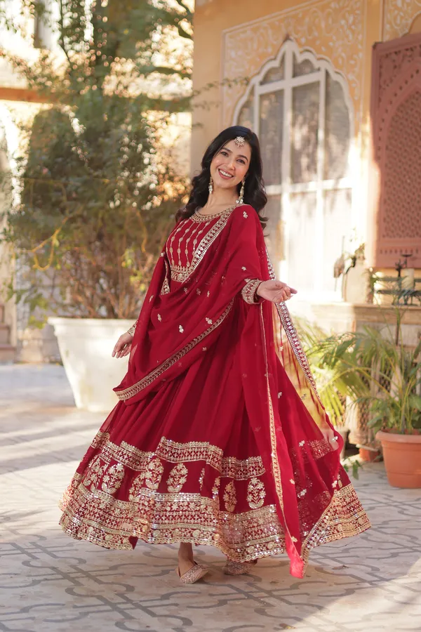 Maroon_Gown_Ethnic_Design_With_Dupatta_Set_Ethnic_Wear_Push_Premium_For_Women