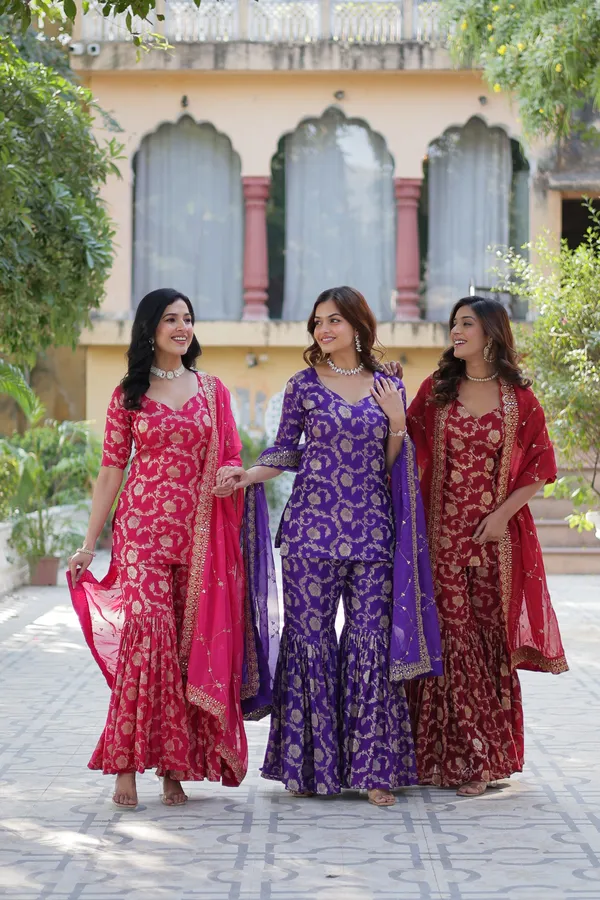 Regal_purple_Viscose_Georgette_Jacquard_Sharara_Suit_with__Embroidery_For_Women