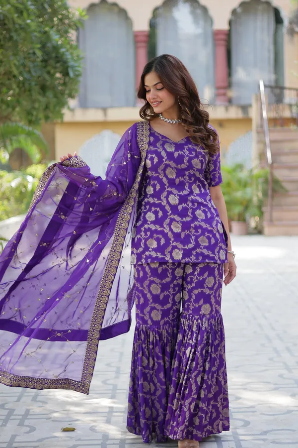 Regal_purple_Viscose_Georgette_Jacquard_Sharara_Suit_with__Embroidery_For_Women