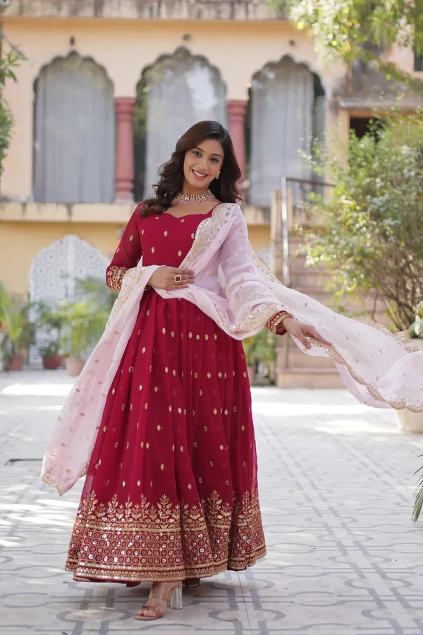 Maroon_Readymade_Gown_Push_Premium_For_Women