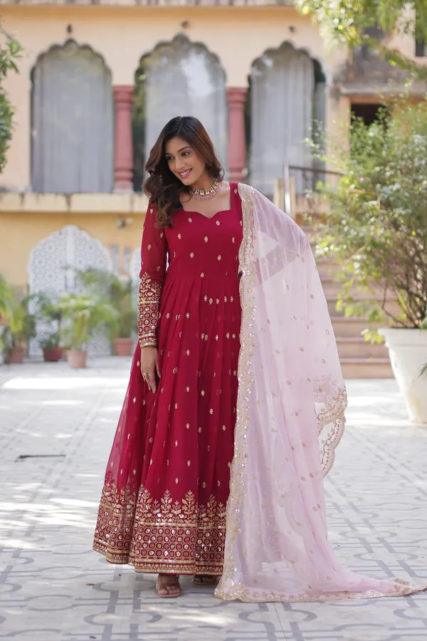 Maroon_Readymade_Gown_Push_Premium_For_Women