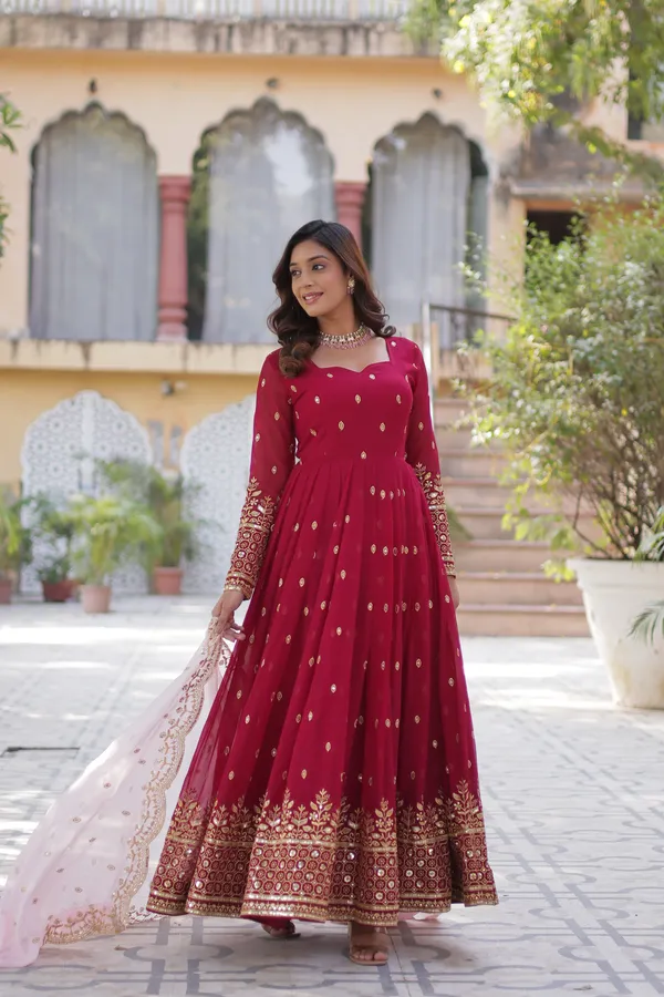 Maroon_Readymade_Gown_Push_Premium_For_Women