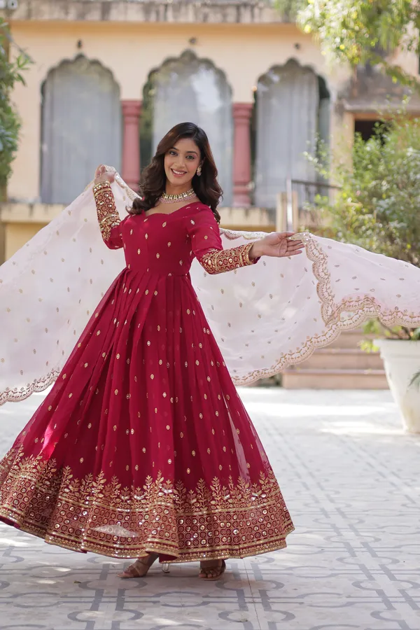Maroon_Readymade_Gown_Push_Premium_For_Women