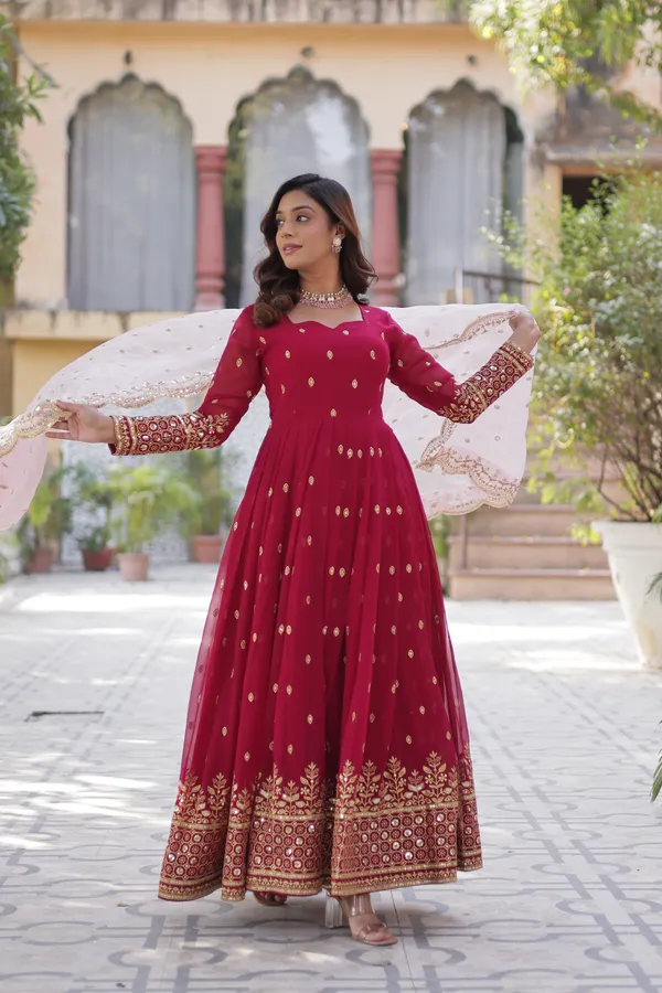Maroon_Readymade_Gown_Push_Premium_For_Women