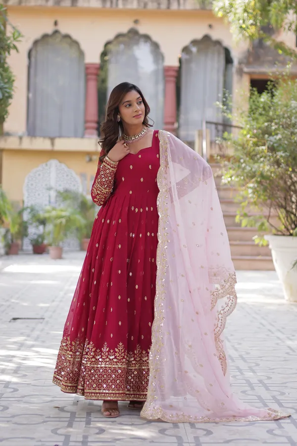 Maroon_Readymade_Gown_Push_Premium_For_Women