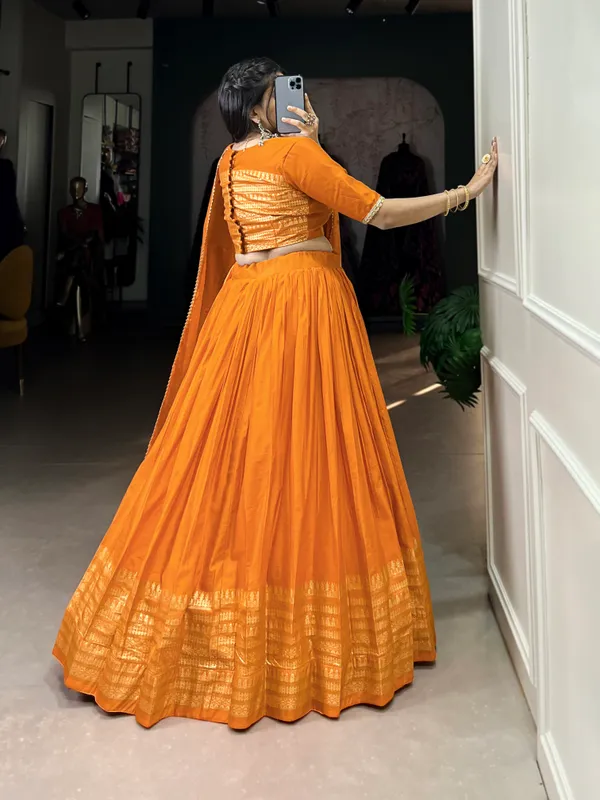 Crafted_for_Grace_and_Beauty:_Pure_Chanderi_Plain_Lehenga_with_Intricate_Zari_Work_Border,_Accompanied_by_Sequin_Embellished_Dupatta_??