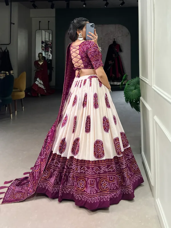 Wine_Artistry_in_Silk:_Tussar_Lehenga_Choli_with_Bandhej_Print_For_Women