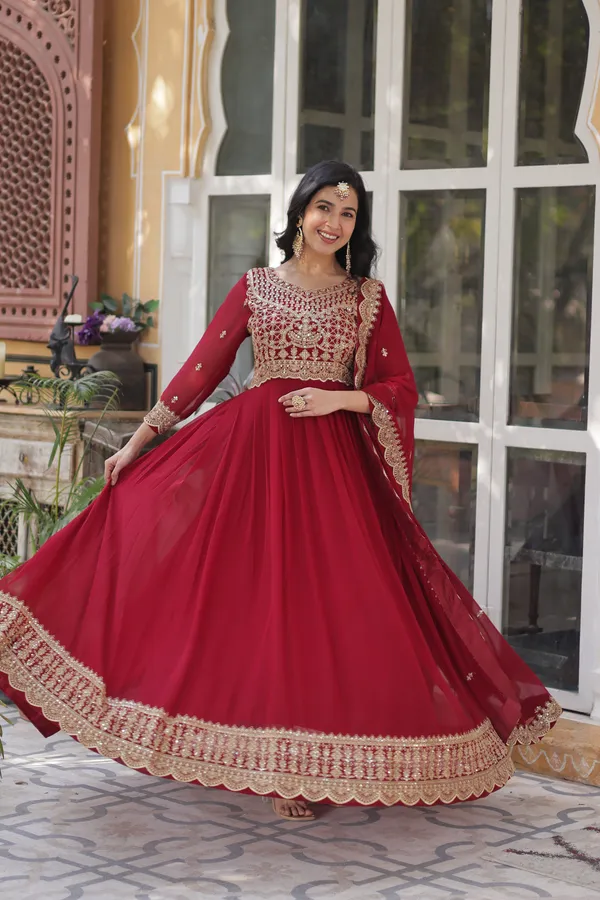 Maroon__Faux_Blooming_with_Embroidery_Zari__Gowns_For_Women