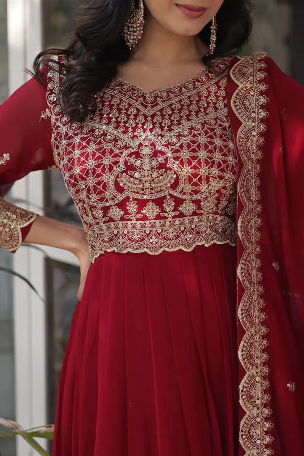 Maroon__Faux_Blooming_with_Embroidery_Zari__Gowns_For_Women